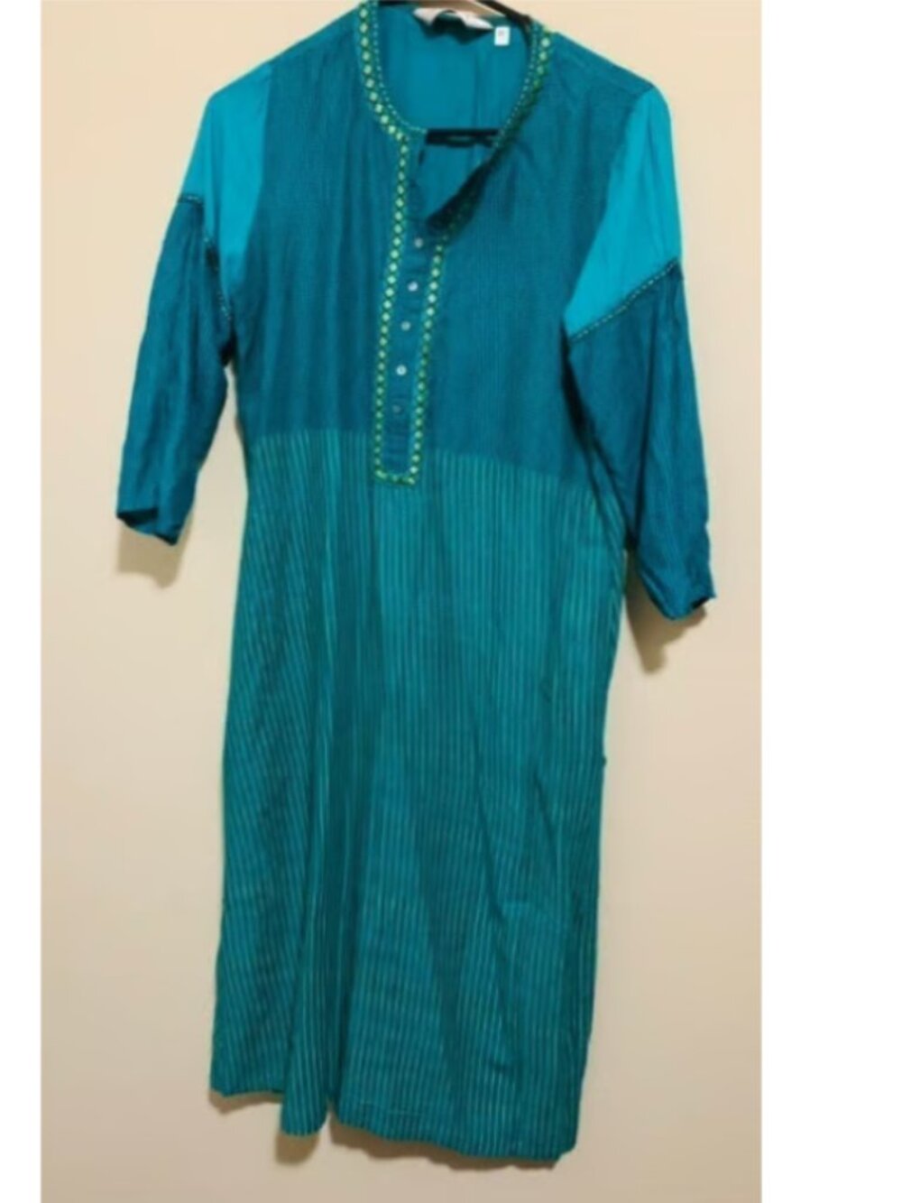 BIBA 36 NWT Blue Green Striped Straight Kurta Women's Indian Tunic Top